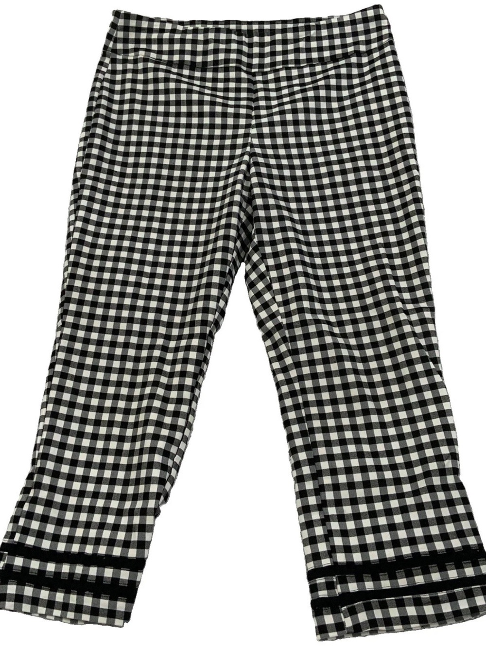 Crown & Ivy Womens Gingham Pull On Pants Black White Preppy Hemline Detail Sz 14